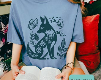 Comfort Colors® Boho Lino Print Fox T-Shirt with Floral Butterfly Vintage Vibe