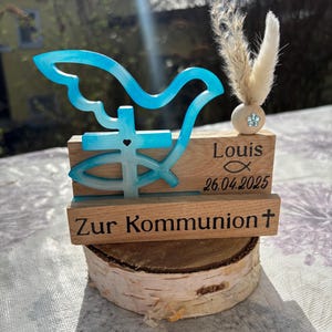 Gift for communion, dove cross, baptism, confirmation, personalized, with stand, epoxy resin decoration, souvenir, gift