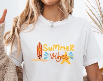 Summer Vibes Shirt, Handmade Bella Canvas Tee, Vacation Outfit Graphic T-Shirt