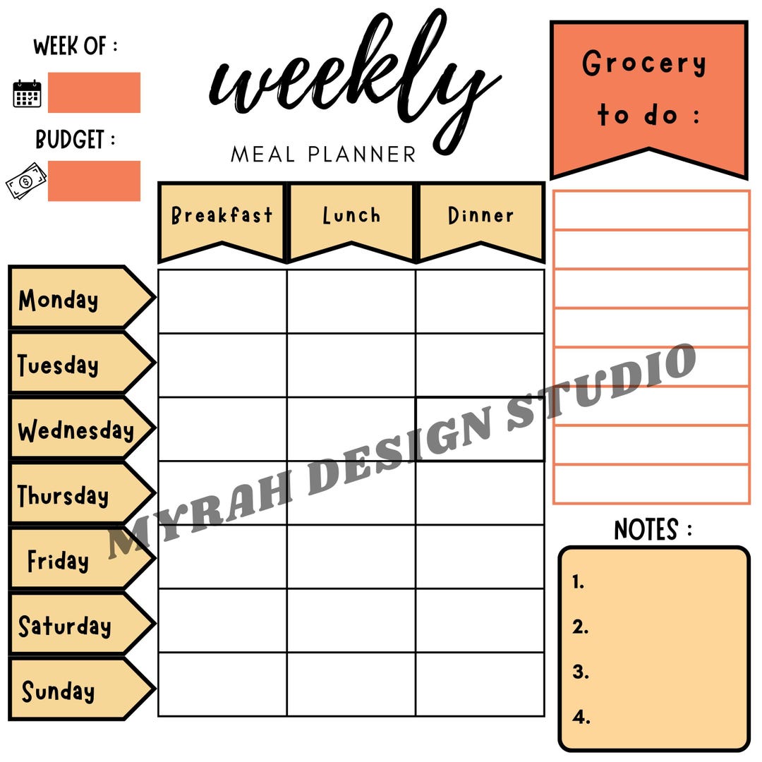 Weekly Meal Planner Editable Printable A4 Size, Food Tracker, Budget ...