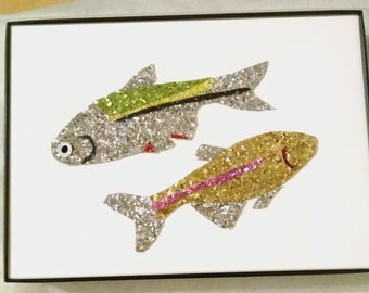 Cavefish Astyanax mexicanus Mexican Tetra glitter collage print 5 x 7  customizable! Science biology art gift