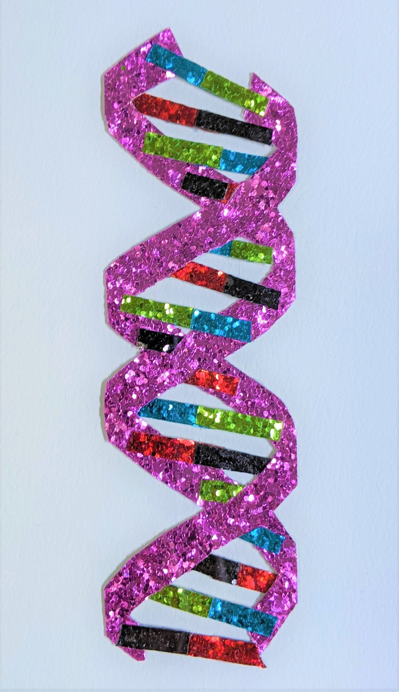 DNA Double Helix Framed Pink Rainbow Glitter Collage Print 5 X 7