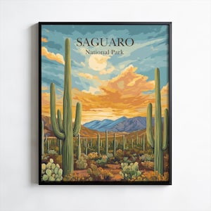 Saguaro National Park Poster, Wandkunst, Druck, Wanddekoration, Arizona Reiseplakat, Natur inspiriert Wohnkultur, Abenteuerplakat, Kaktusdekor
