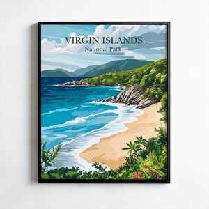 Póster de las Islas Vírgenes, impresión, arte de pared, arte de pared de viaje panorámico, decoración de pared colgante, póster del océano, póster de playa, decoración de pared de playa, relajante