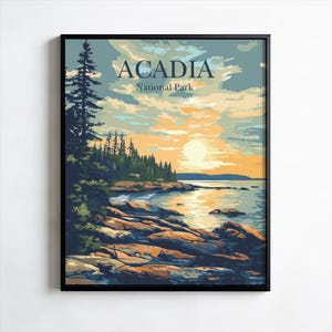 Póster del Parque Nacional Acadia, Impresión de viaje a Maine, Arte mural panorámico, Decoración del hogar, Idea de regalo, Arte del parque nacional, Decoración de pared colgante