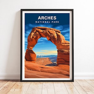 Impresión de arte mural del Parque Nacional Arches, póster de viaje de Arches, póster de viaje de Utah, regalo del Parque Nacional, regalo de Utah, arte mural de Arches