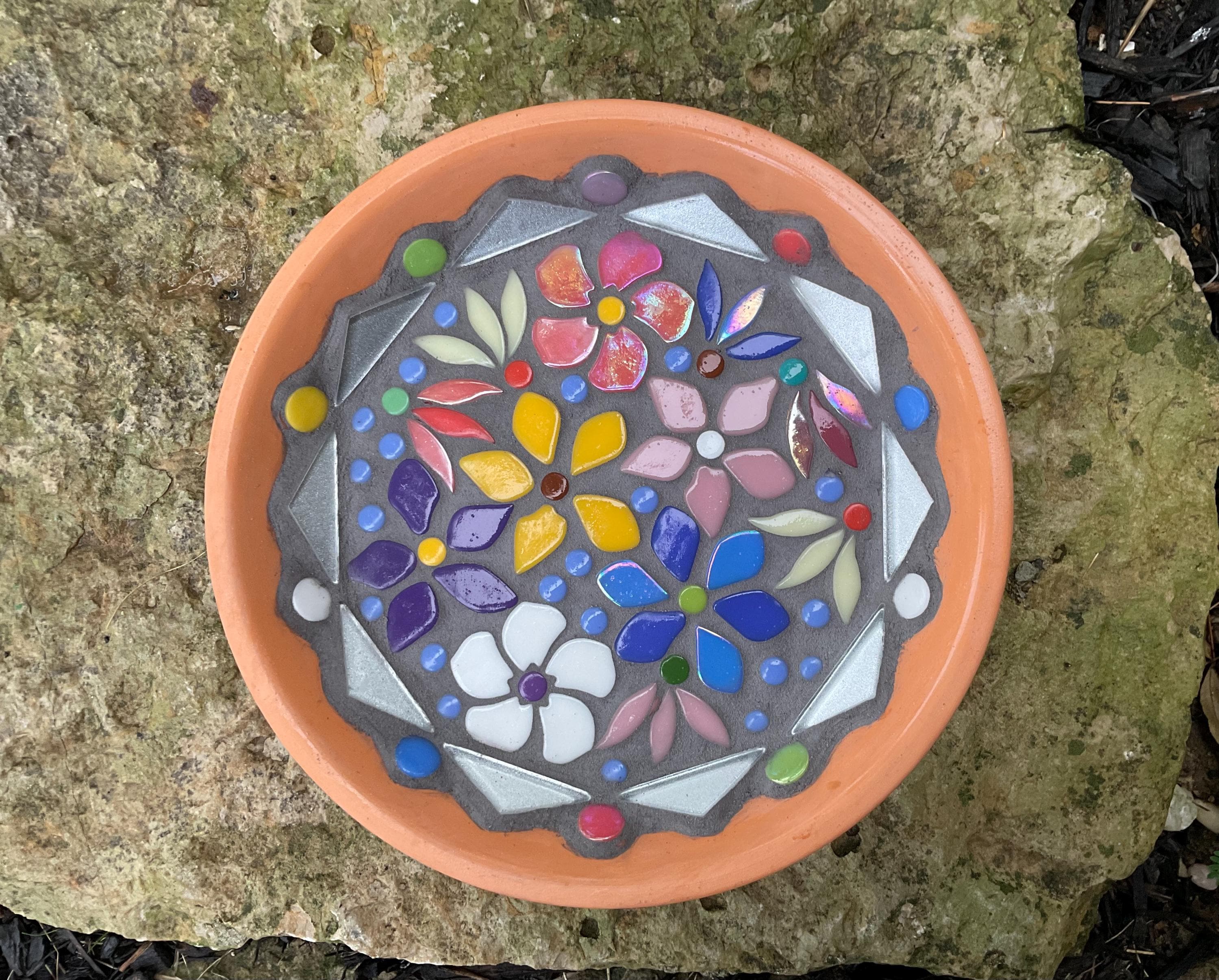 Bird Bath, mosaic birdbath, terra cotta birdbath, butterfly watering station