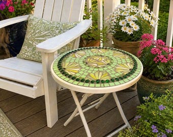 Yellow flowers Stained Glass Mosaic Side Table, Patio Decor