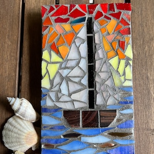 DIY Mosaic Sailboat Kit, Glass Mosaic Kit, Craft Kit, Mosaic Stained glass kit, DIY for Adults