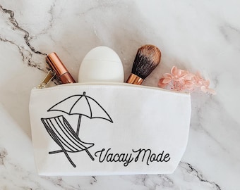 Bolsa de maquillaje para playa, bolsa de accesorios Vacay Mode, bolsa de maquillaje de viaje, organizador de cosméticos de playa, estuche de artículos de tocador para viajes, bolsa Tropical Vibes
