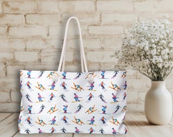 Borsa da viaggio vintage per il weekend sugli sci - Borsone da viaggio retrò, borsa da viaggio per la notte sugli sci, bagaglio per sport invernali, viaggio sugli sci per addio al nubilato, bomboniera per la festa degli sci