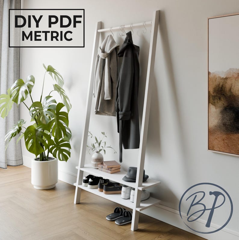 DIY Shoe Coat Rack Plan – Ladder Shelf, Woodworking PDF, Digital ...