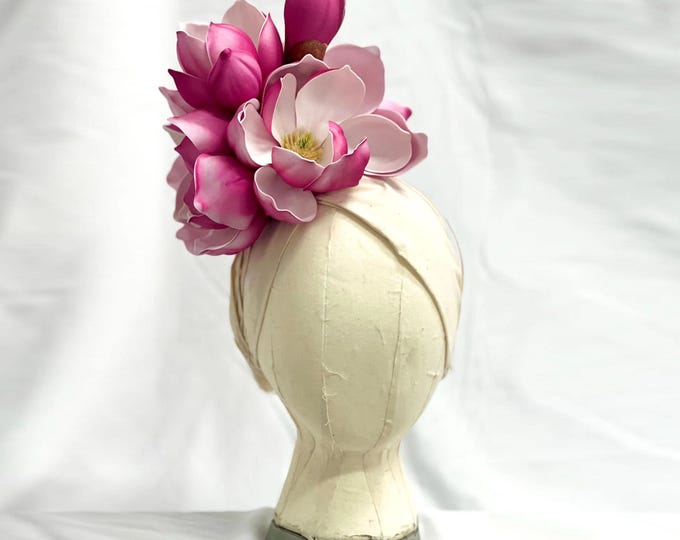 Featured listing image: Deep Pink Magnolia cluster fascinator