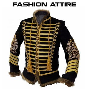 Black Napoleonic Jimi Hendrix Hussar Jacket For Men - 18th Century Military Style Tunic Pelisse Napoleonic British Hussar Jacket With Fur