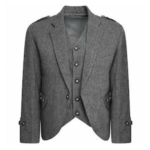 Veste Kilt En Tweed Gris Écossais En Laine À Carreaux Avec Débardeur - Veste De Mariage À Carreaux Pour Hommes Sur Mesure | Poitrine de 34 à 54 pouces