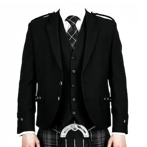 Veste kilt en laine noire écossaise à carreaux - Veste de mariage à carreaux pour homme - Tour de poitrine de 34 à 54 pouces
