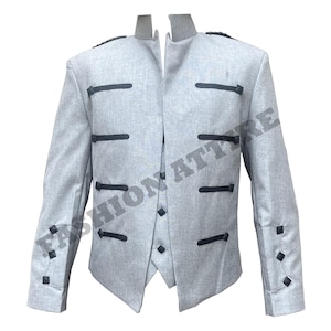 Veste kilt moderne en laine écossaise gris clair pour homme | Veste kilt faite main avec gilet | Veste de mariage Highland | Tour de poitrine de 34 à 54 pouces