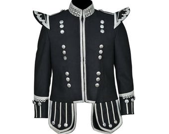 Black Scottish Doublet Kilt Jacket: Military Piper Drummer Style Wedding Doublet Jacket