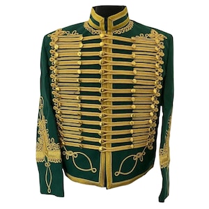 Men&#39;s Green Napoleonic Hussar Jacket - Military Style Tunic Pelisse British Hussar Jacket With Gold Braiding - Gift For Him