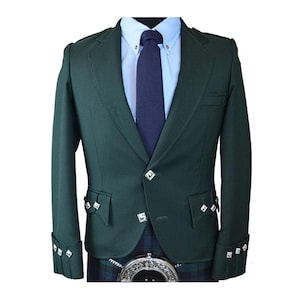 Scottish Green Wool Argyle Kilt Jacket Custom Made Wedding Jacket For Men