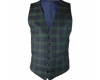 Handmade Men's Black Watch Tartan Kilt Vest: Scottish Highland Waistcoat