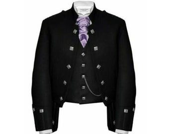 Black Sheriffmuir Doublet Kilt Jacket With Waistcoat - Handmade Wool Scottish Jacket For Men