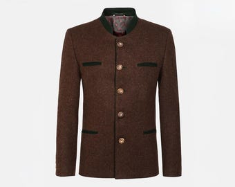 Dark Khaki Green Loden Jacket: Traditional Austrian Tyrolean Wool