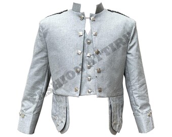 Handmade Men's Gray Wool Scottish Doublet Kilt Jacket & Waistcoat - Wedding Jacket
