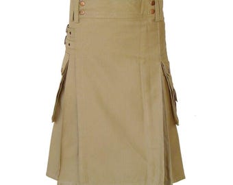 Schotse beige katoenen utility-kilt: zware werkkleding