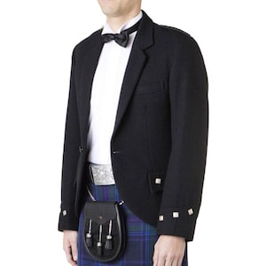 Scottish Men&#39;s Serge Wool Argyle Kilt Jacket - Handmade Black Argyle Jacket Economy - Wedding Kilt Jacket | Chest Size 34 to 54 Inches