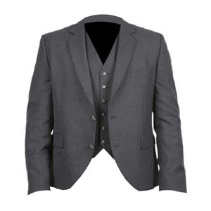 Veste kilt en laine sergé gris écossais à carreaux - Veste de mariage à carreaux pour homme - Tour de poitrine de 34 à 54 pouces