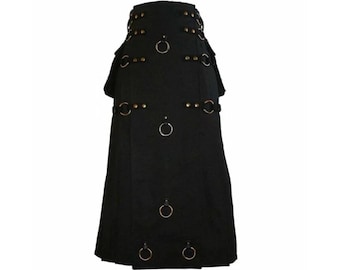 Skräddarsydd svart lång gotisk kilt för män - Kraftig bomull steampunk Halloween modekilt