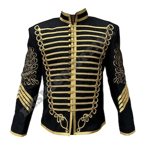 Men&#39;s Black Napoleonic Jimi Hendrix Hussar Jacket - Military Style Uniform Tunic Pelisse Napoleonic Hussar Jacket With Gold Braiding