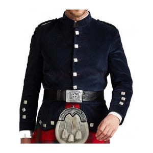 Jaqueta Kilt Kenmore Doublet de veludo azul marinho escocês - Jaquetas Kilt de casamento feitas à mão para homens