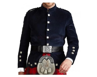 Scottish Navy Blue Velvet Kenmore Doublet Kilt Jacket - Handmade Wedding Kilt Jackets For Men