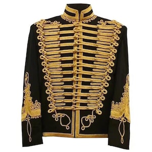 Men&#39;s Black Napoleonic Hussar Jacket - Handmade Military Style Tunic Pelisse British Hussar Jacket With Gold Braiding