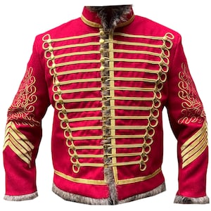 Red Napoleonic Military Uniform Hussar Jacket For Men - Military Style Tunic Pelisse Jimi Hendrix Jacket - British Hussar Jackets