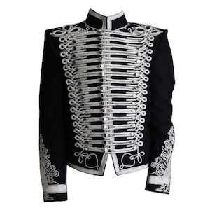 Custom Black Wool Hussar Jacket: Napoleonic Military Style with Silver Braiding