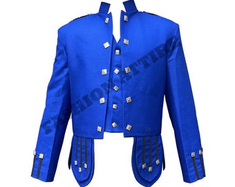 Handmade Blue Wool Sheriffmuir Doublet Jacket with Waistcoat: Scottish Kilt Wedding Kilt Jacket
