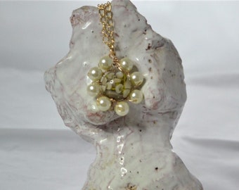 Handmade Lampwork Bead: Flower Lampwork Bead with Glass Pearls Chain Necklace