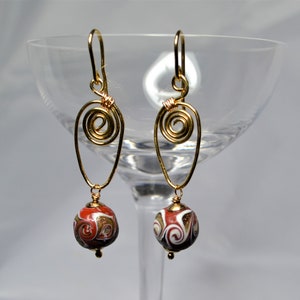 Handmade Lampwork Beads: Terracota Glass Beads Swirl Wire Earrings