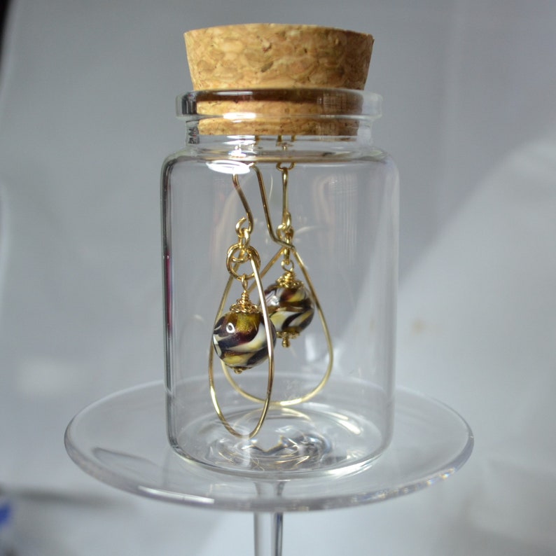 Handmade Lampwork Beads Tiger-design Glass Beads  Drop Earrings.