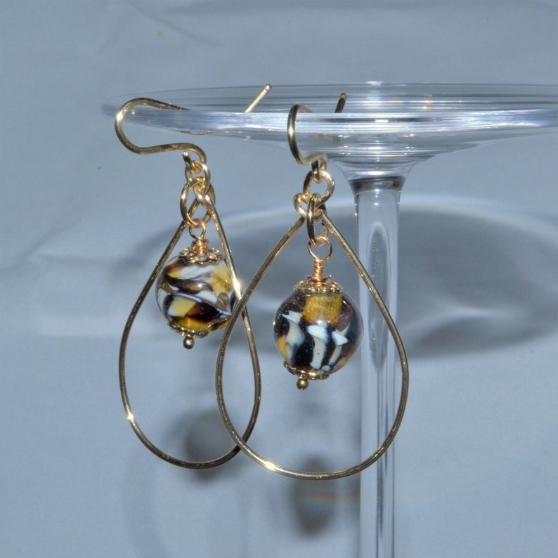 Handmade Lampwork Beads Tiger-design Glass Beads Drop Earrings.