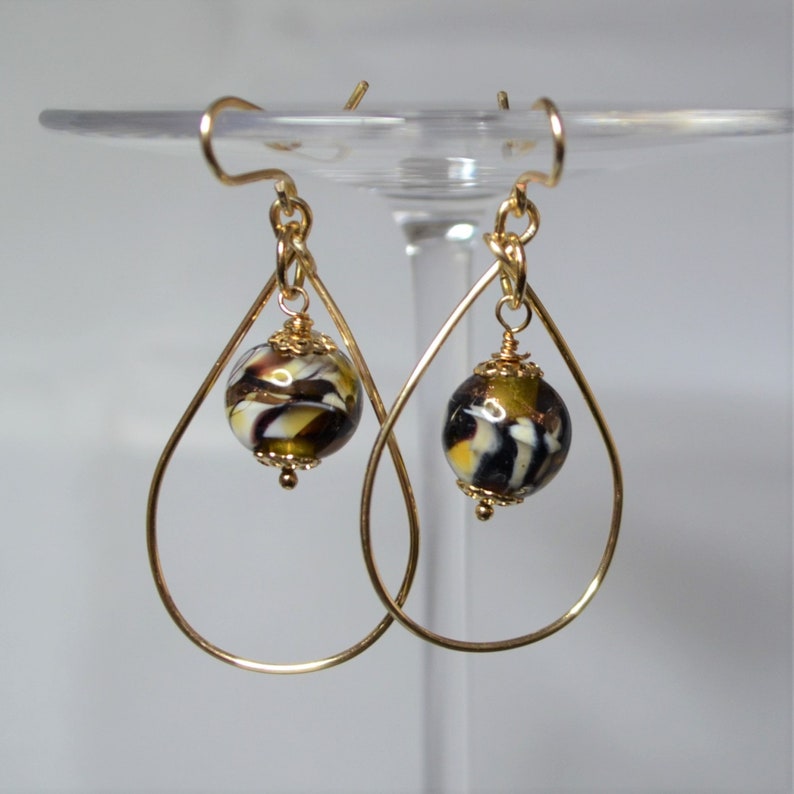 Handmade Lampwork Beads Tiger-design Glass Beads Drop Earrings.