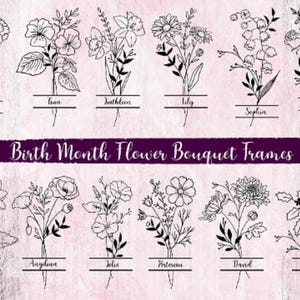 Birth Month Flower Bouquet Frame Svg Bundle, Birth Month Flower, Flower Svg, Birth flower,Flower Bouquet,Custom Birth Month