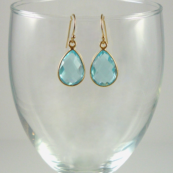 Blue Topaz Earrings Gold Vermeil Teardrop Gemstone Drop Earrings Light Blue Dangle Earrings Blue Topaz Gold Vermeil Earrings