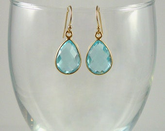 Blue Topaz Earrings Gold Vermeil Teardrop Gemstone Drop Earrings Light Blue Dangle Earrings Blue Topaz Gold Vermeil Earrings
