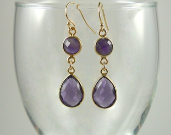 Amethyst Earrings Gold Amethyst Teardrop Gemstone Earrings Purple Bead Earrings Amethyst Gold Vermeil Dangle Earrings Amethyst Drop Earrings