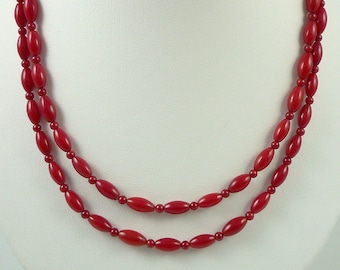 Long Red Coral Necklace Bright Red Bamboo Coral Bead Necklace Long Genuine Coral Strand