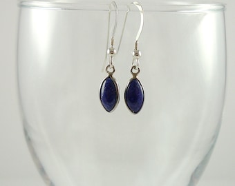 Lapis Earrings Sterling Silver Petite Lapis Gemstone Drop Earrings Dark Cobalt Blue Bead Earrings Genuine Lapis Sterling Dangle Earrings